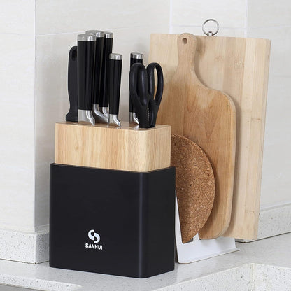 SANHUI 8-teiliges Küchenmesser-Set mit Gummi-Holz-Messerblock - scharf, langlebig, bequem