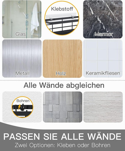 Uamector Duschablage ohne Bohren, 3 Stück Schwarz, Rostfrei, Rechteck 3er-Pack, Duschregal, Shampoo, Duschgel