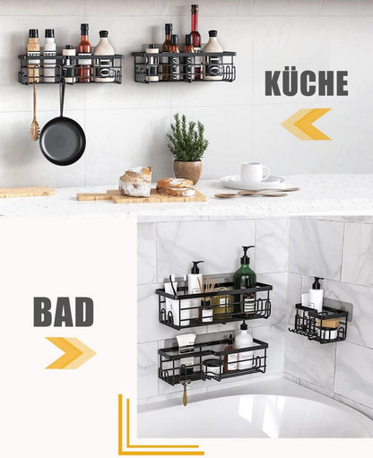 Duschablage ohne Bohren 3er-Pack Schwarz Rostfrei für Shampoo und
