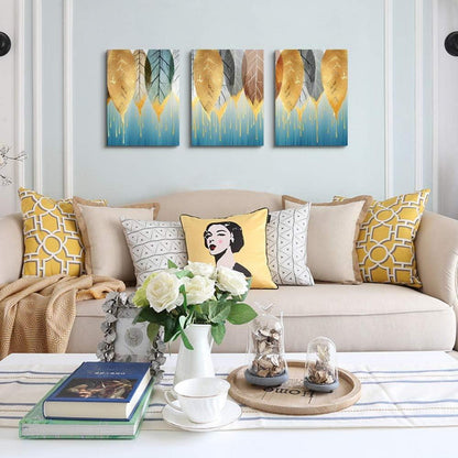 Leinwandbild Blätter Natur Gold Blau modern vintage 40x30 cm