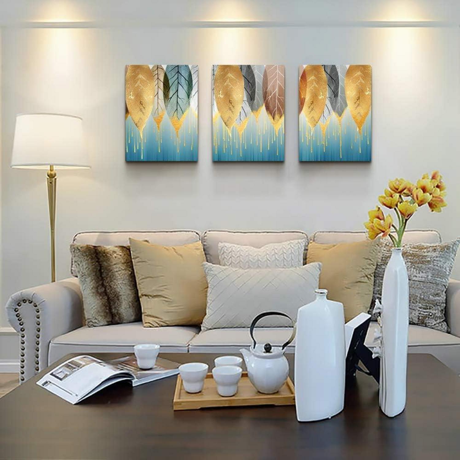 Wandbild Blätter Natur Gold Leinwandbild Modern Vintage 40x30 cm