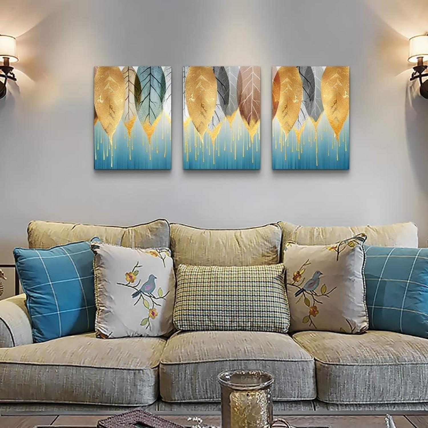 Gold Blätter Leinwandbild 40x30cm Natur Vintage Wandbild SEO