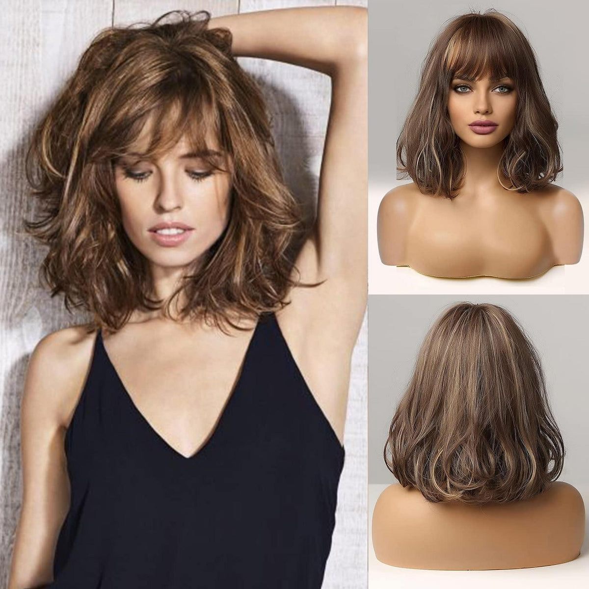 Braune Bob Perücke mit Pony – Synthetisch & Hitzebeständig