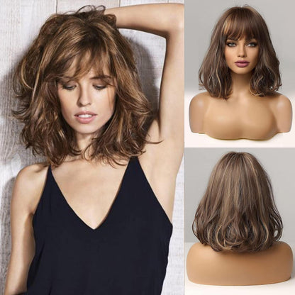 Braune Bob Perücke mit Pony – Synthetisch & Hitzebeständig