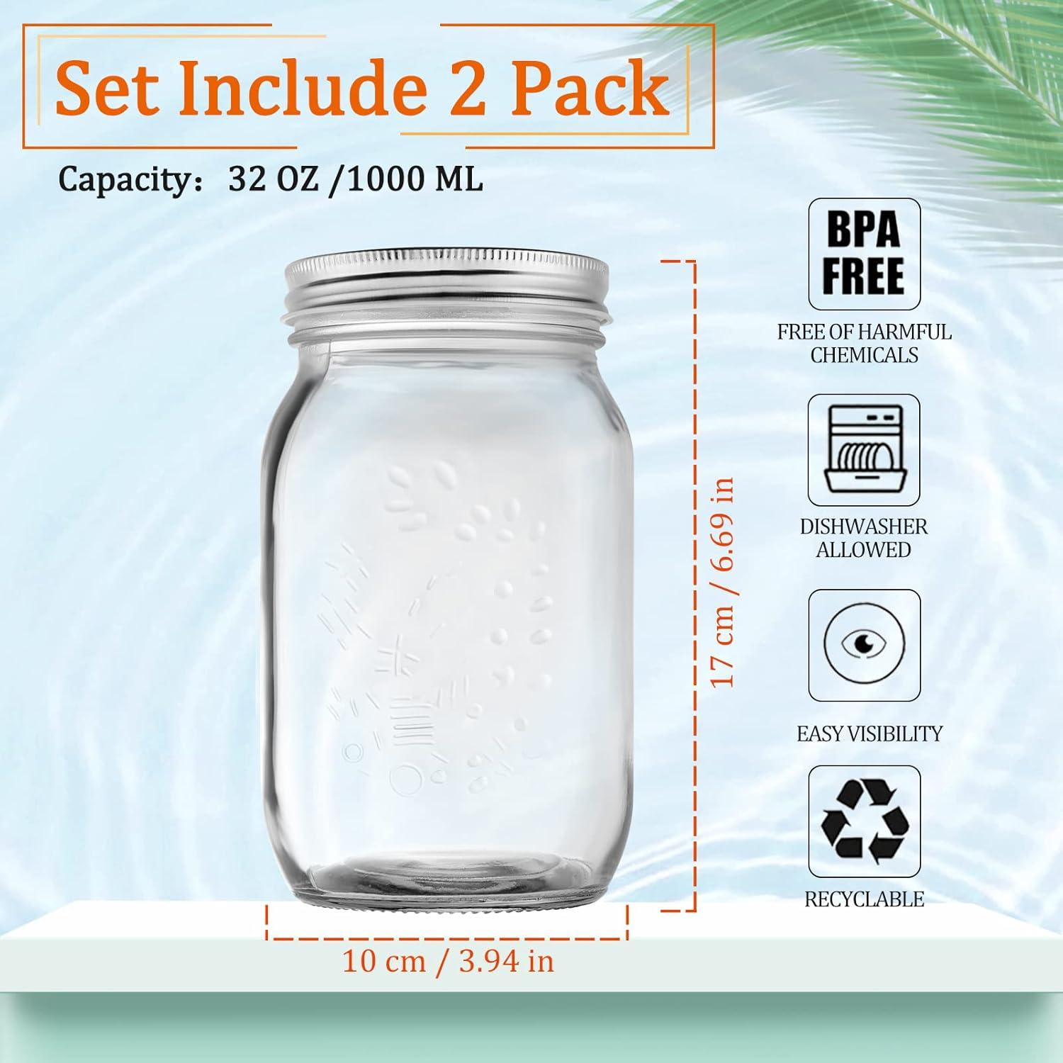 YUEYEE Einmachgläser 1L, Vorratsgläser mit Deckel - 2er Pack