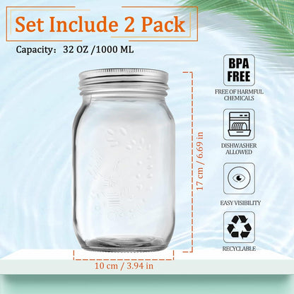 YUEYEE Einmachgläser 1L, Vorratsgläser mit Deckel - 2er Pack