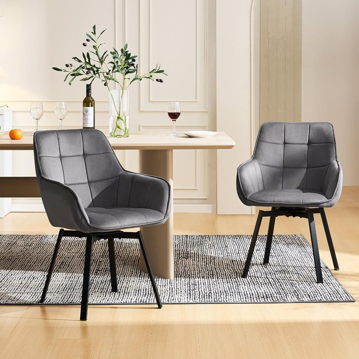 Drehbarer Esszimmerstuhl Set Dunkelgrau Samt 4er Set