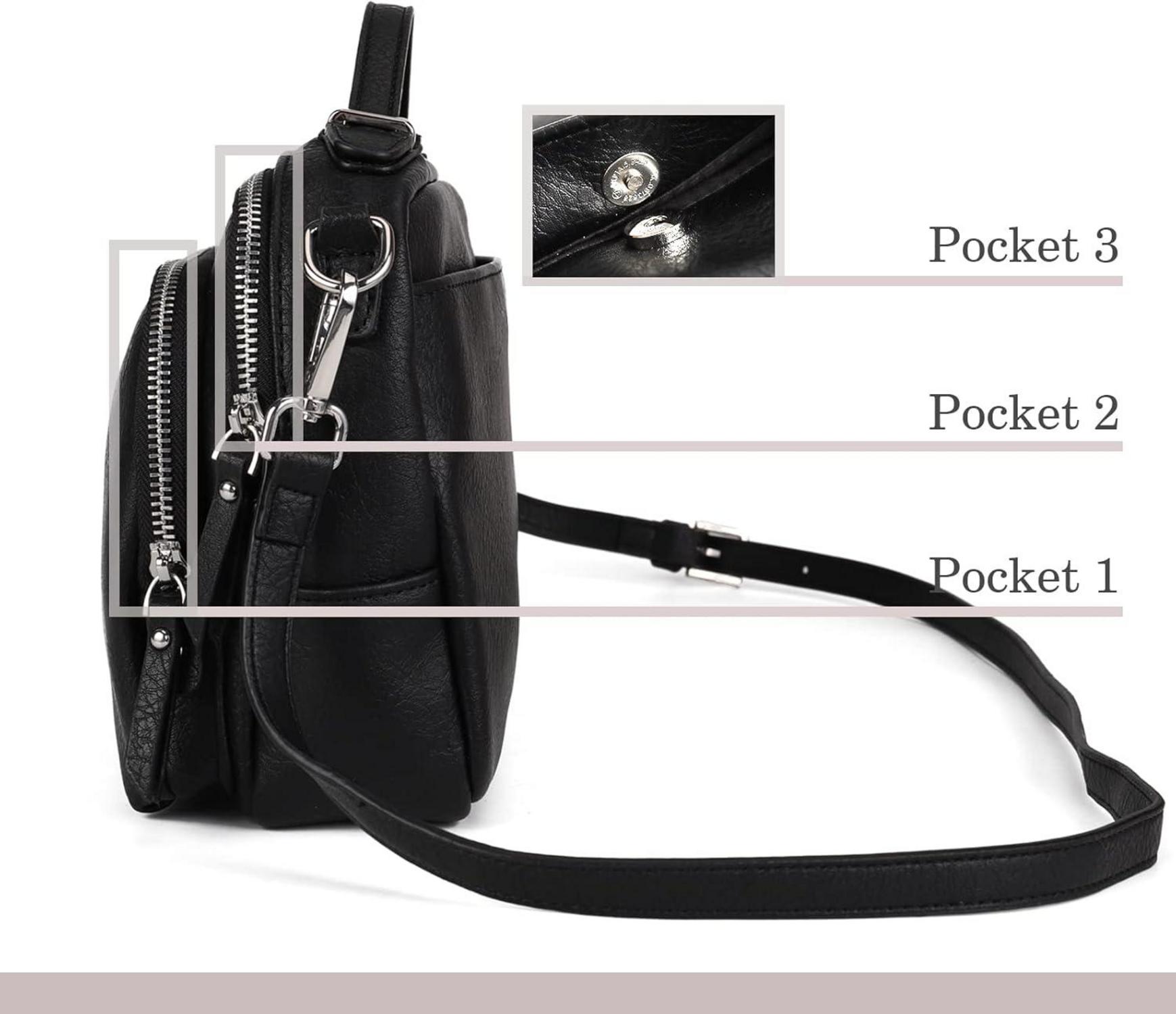 Umhängetasche Damen Schwarz Leder Crossbody Klein Wasserdicht