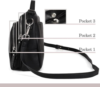 Umhängetasche Damen Schwarz Leder Crossbody Klein Wasserdicht