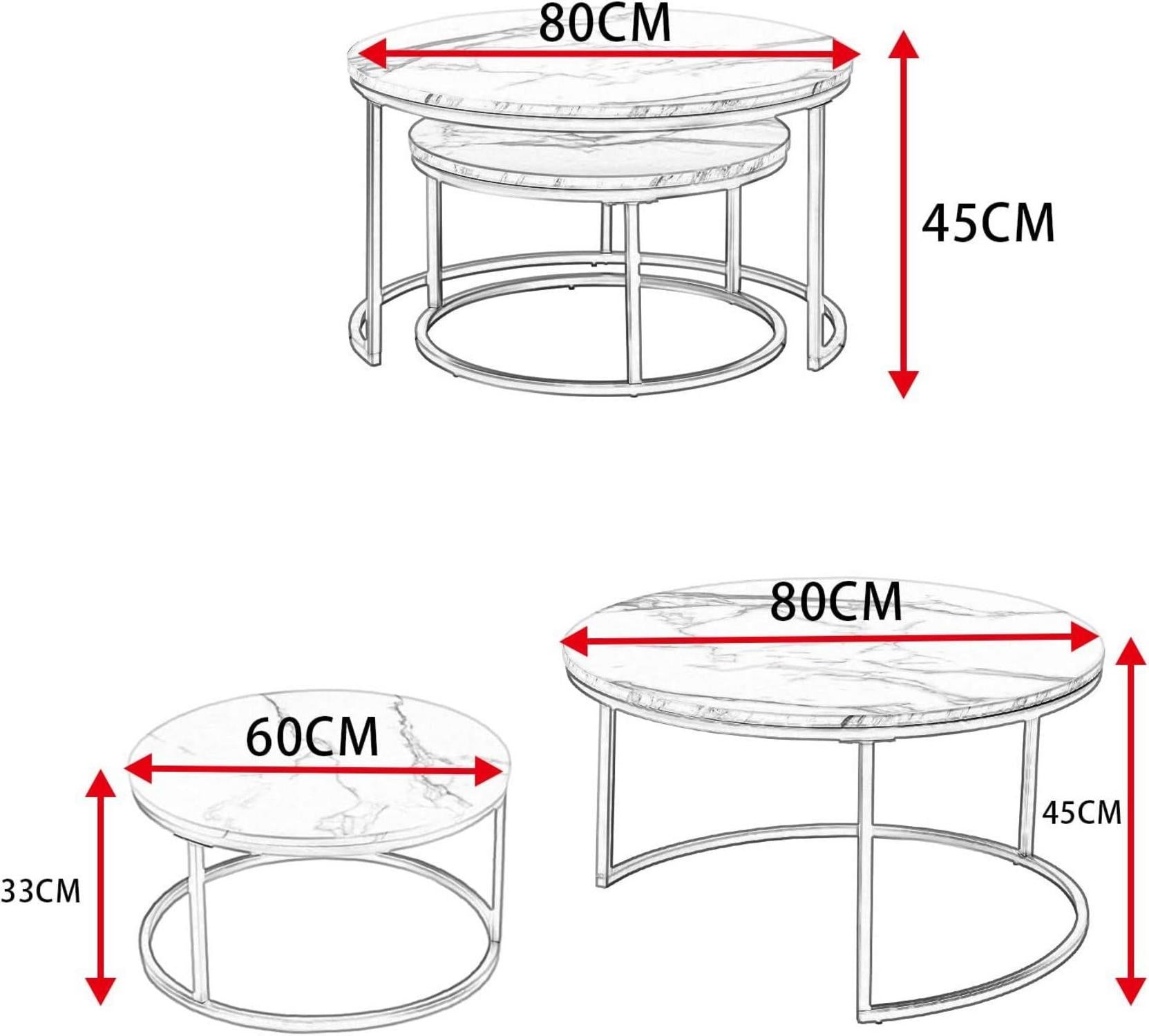 Runder Couchtisch Set Grau Marmor Metallgestell