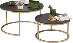 Soayone Couchtisch Set Schwarz Marmor Goldgestell Rund Modern