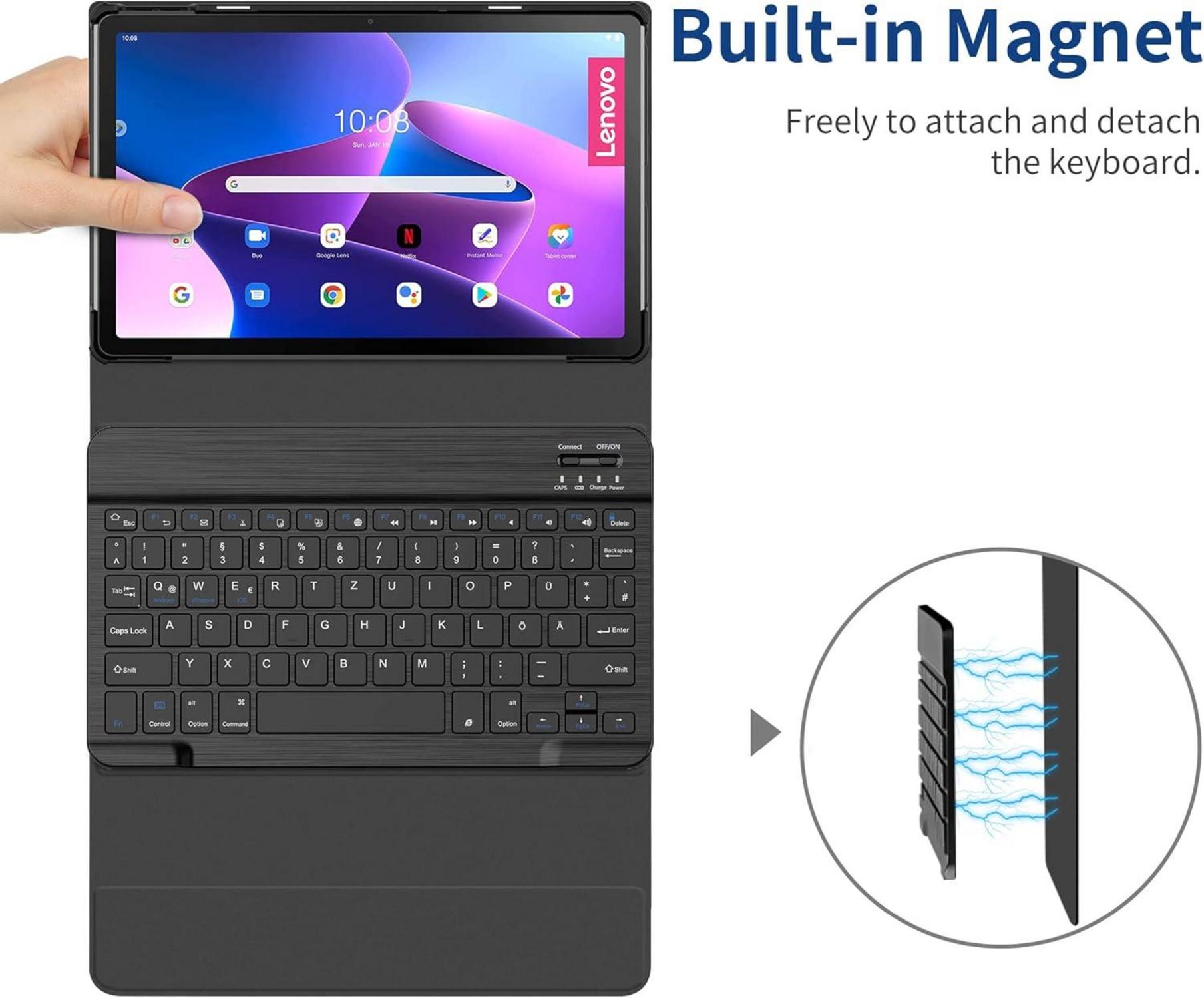 EasyAcc Tastatur Hülle Lenovo Tab M10 Plus 10.6 2022 Bluetooth QWERTZ Schwarz