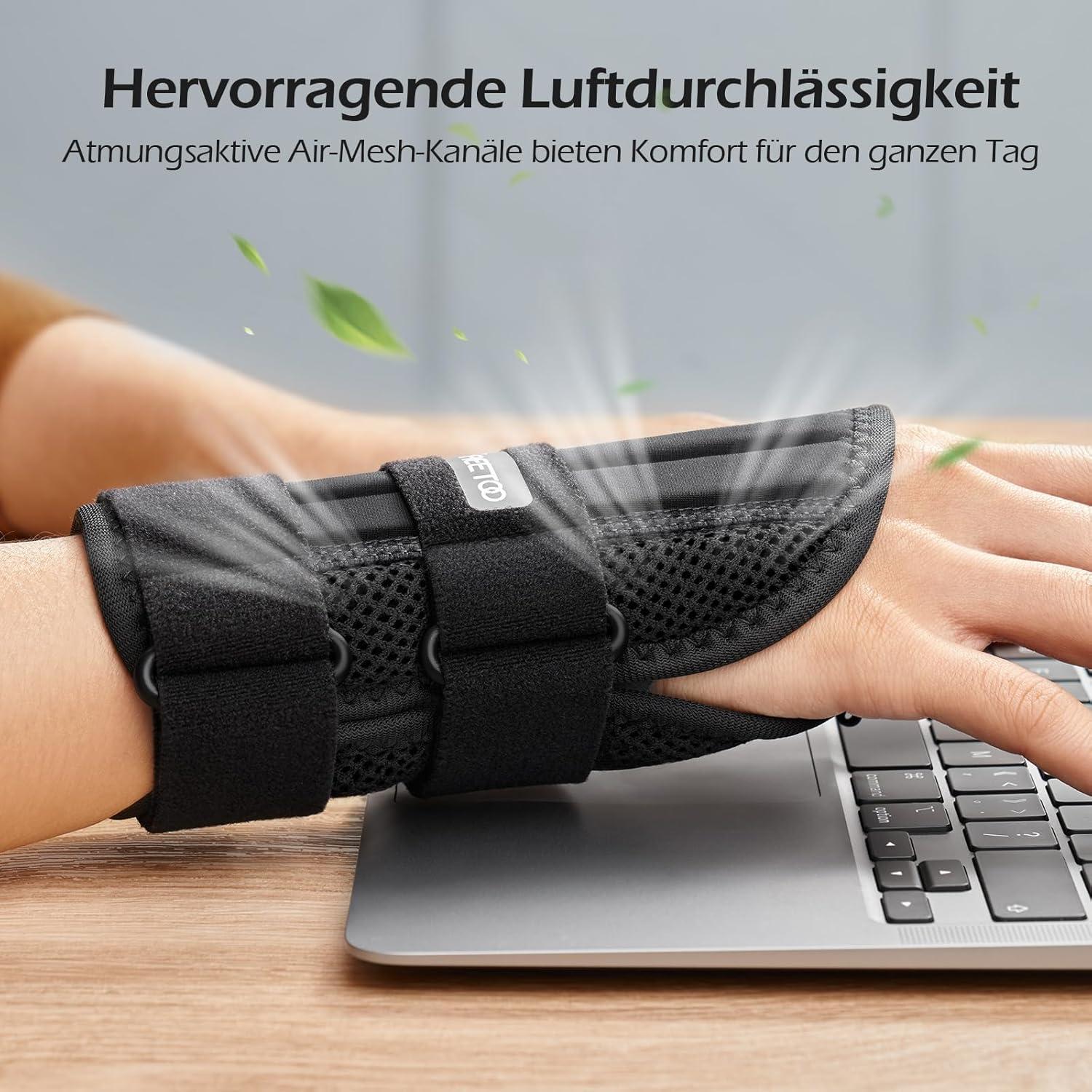 Handgelenkbandage mit 3 Schienen für Männer Frauen S/M Links-Grau
