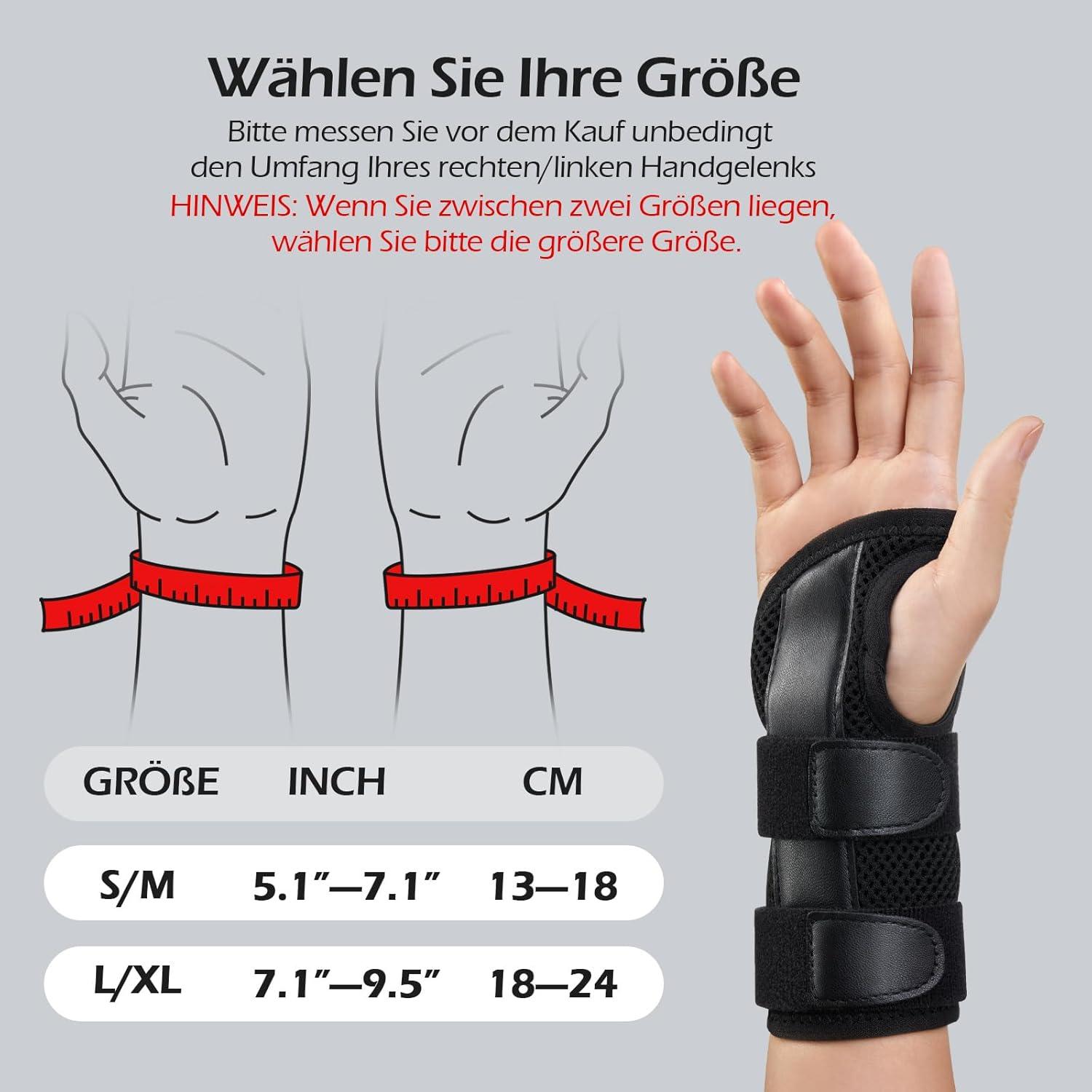 Handgelenkbandage mit 3 Schienen für Männer Frauen Arthritis Schwarz