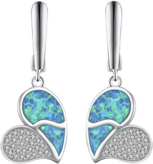 GW Ohrringe Silber 925 Blauer Opal Herz Damenohrringe Geschenke Frau