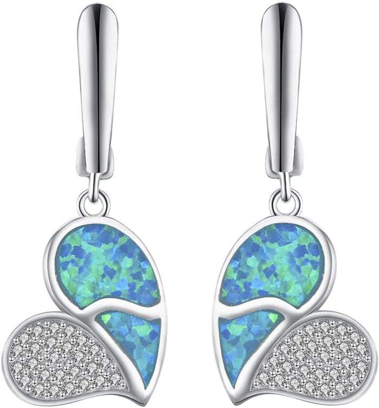 GW Ohrringe Silber 925 Blauer Opal Herz Damenohrringe Geschenke Frau