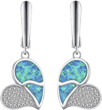 GW Ohrringe Silber 925 Blauer Opal Herz Damenohrringe Geschenke Frau