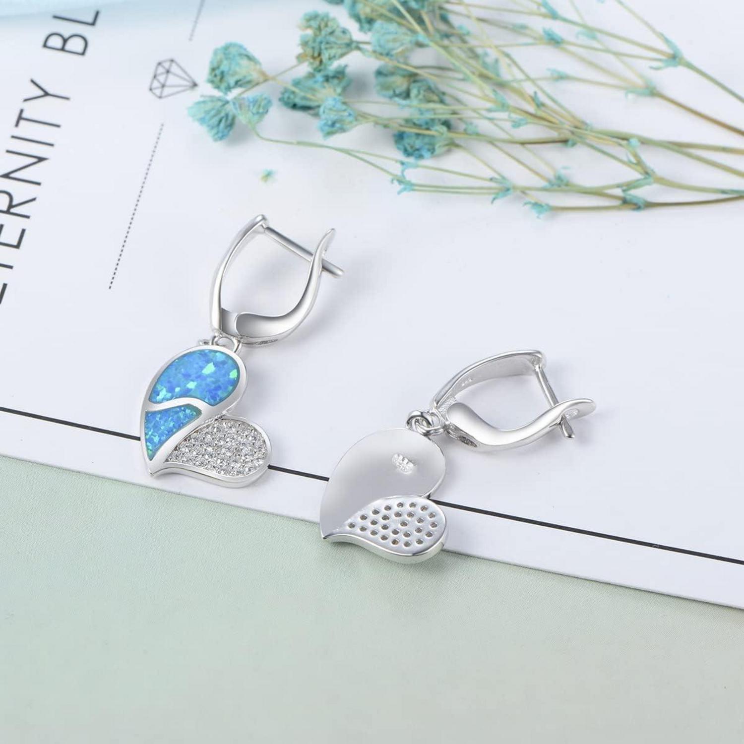 GW Ohrringe Silber 925 Blauer Opal Herz Damen Geschenke