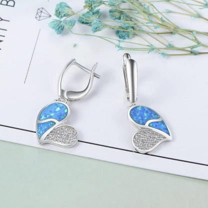 GW Ohrringe Silber 925 Blauer Opal Herz Damenohrringe Geschenke Frau