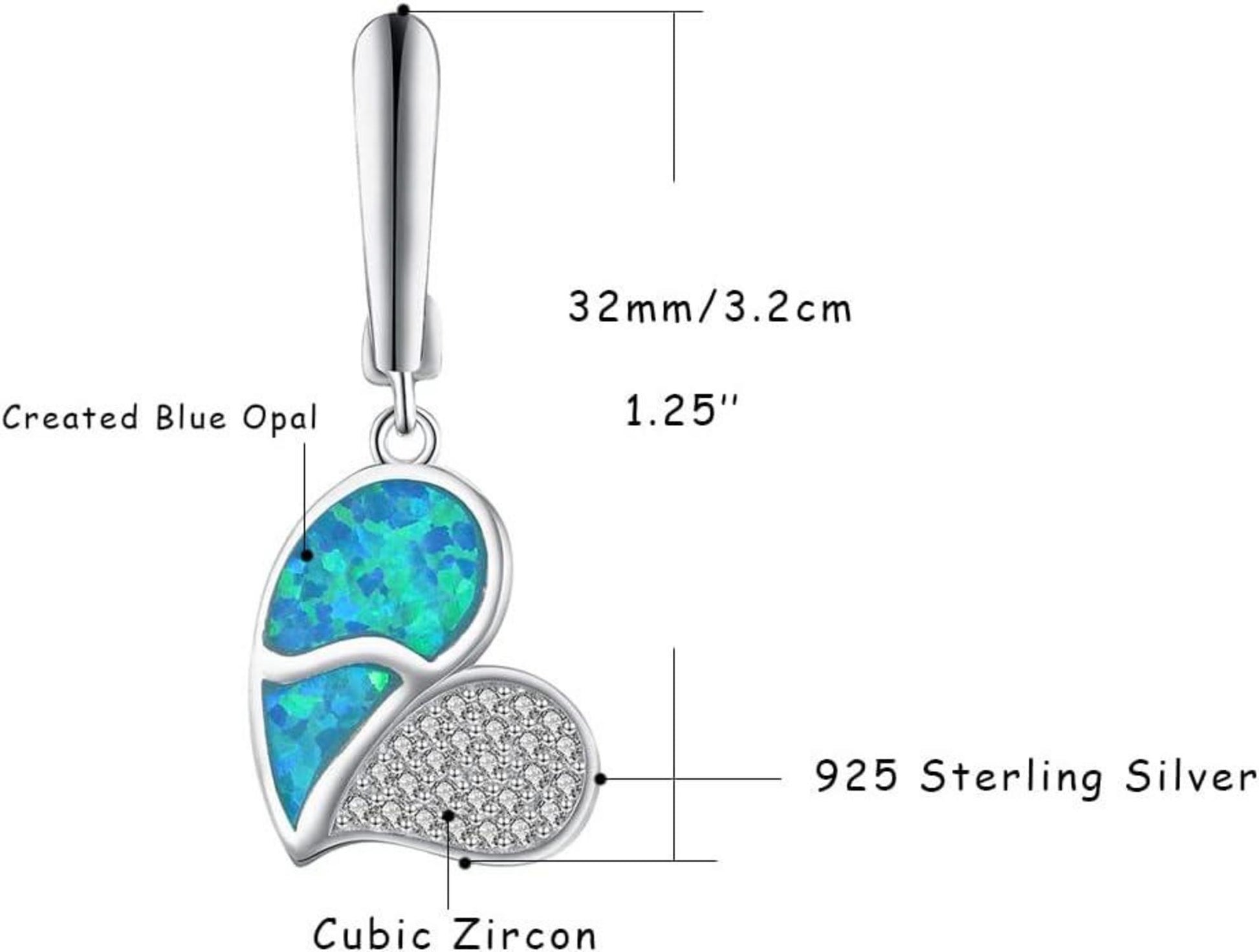 Ohrringe Silber 925 Blauer Opal Herz Damen Geschenke für Mädchen Mama Frauen