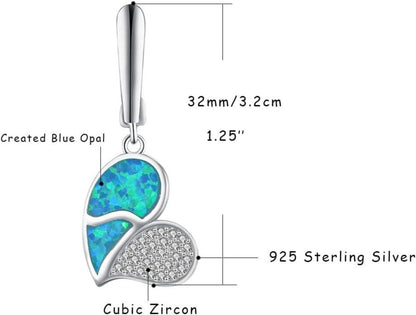 Ohrringe Silber 925 Blauer Opal Herz Damen Geschenke für Mädchen Mama Frauen
