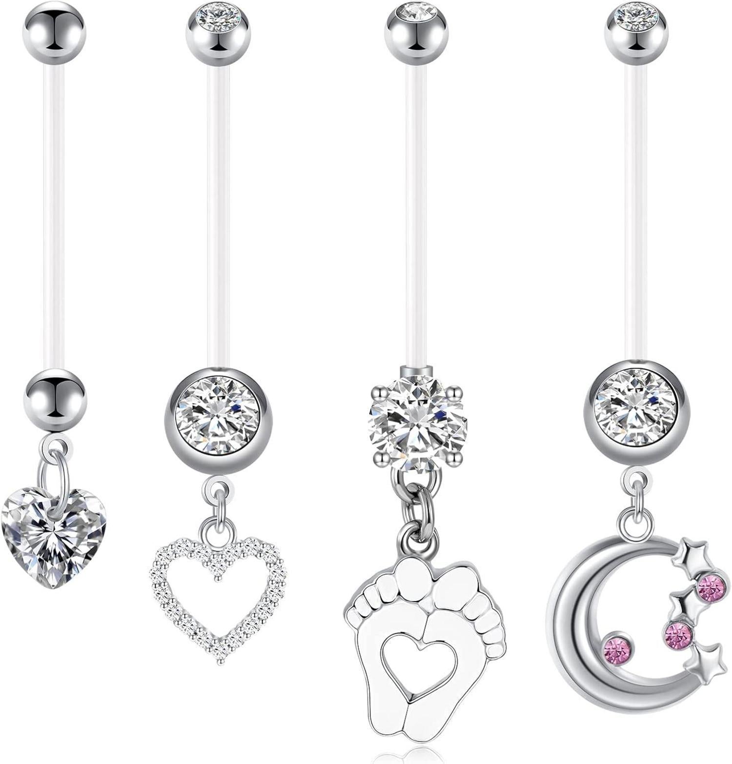 4er Set Schwangerschaft Bauchnabel Piercing Acryl Bioflex 25mm
