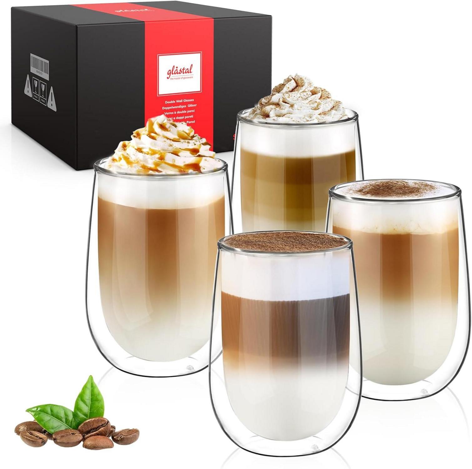 Gläser Set Doppelwandige 350ml Borosilikatglas Kaffeetassen