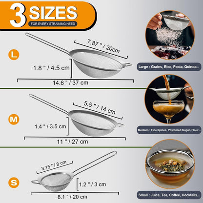 Edelstahl Sieb Set – Feinmaschig zum Backen & Kochen (3 Größen)