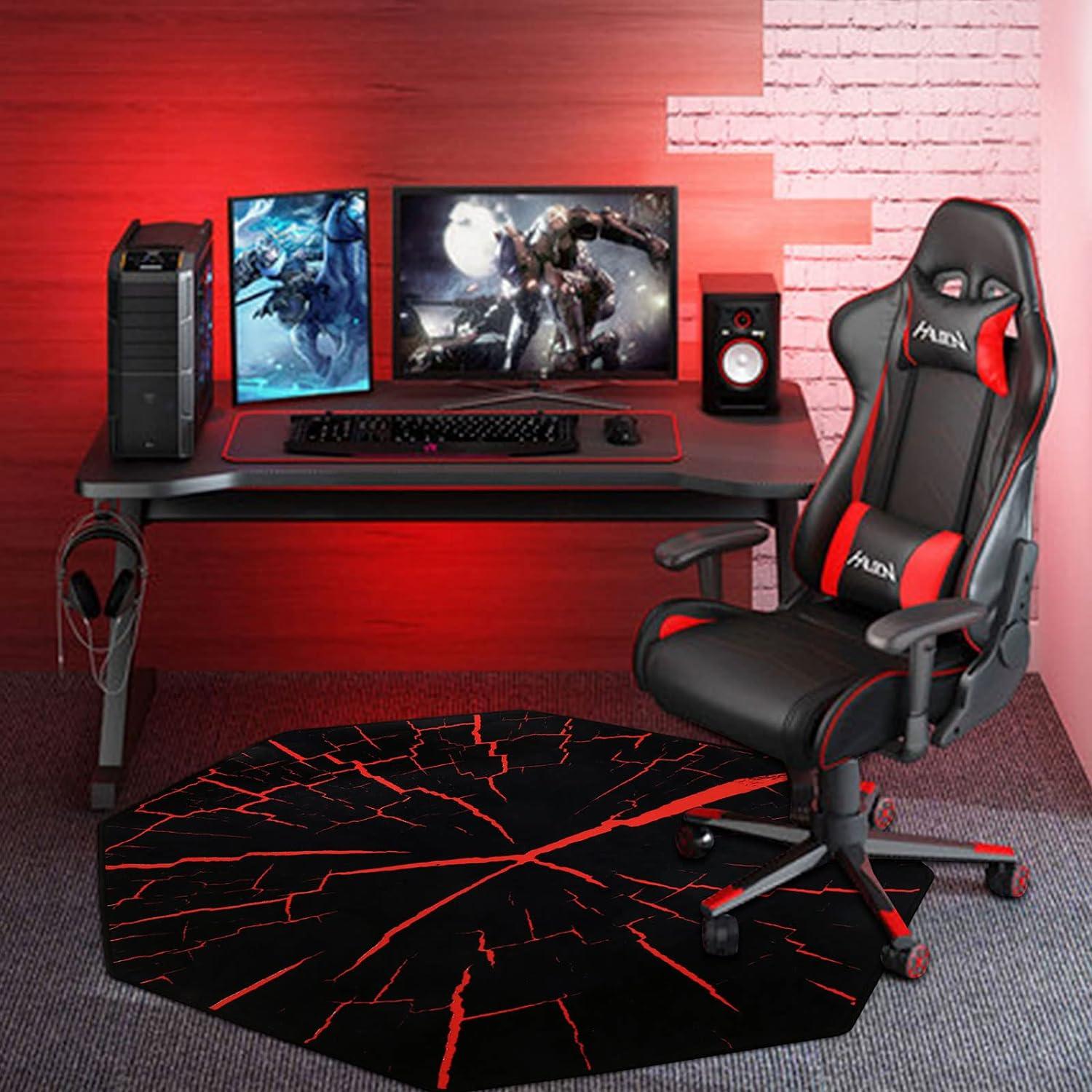 Bürostuhlmatte achteckig 120 cm Bodenschutz Teppichboden Rot