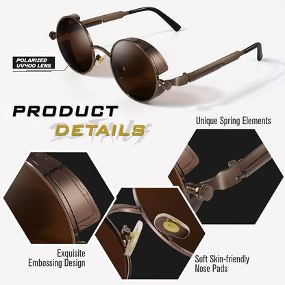 Retro Runde Steampunk Polarisierte Sonnenbrille UV400