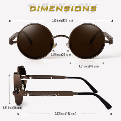GQUEEN Steampunk Polarisierte Sonnenbrille Rund UV400 Herren Damen - Braun