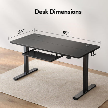 Höhenverstellbarer elektrischer Schreibtisch mit Tastaturablage 140 x 60 cm Schwarz
