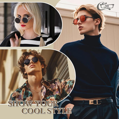 CGID Sonnenbrille Herren Rund Polarisiert Retro Steampunk