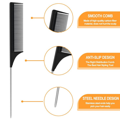 Kohlefaser Stielkamm Set Feinzahn Anti-Static Hair Comb