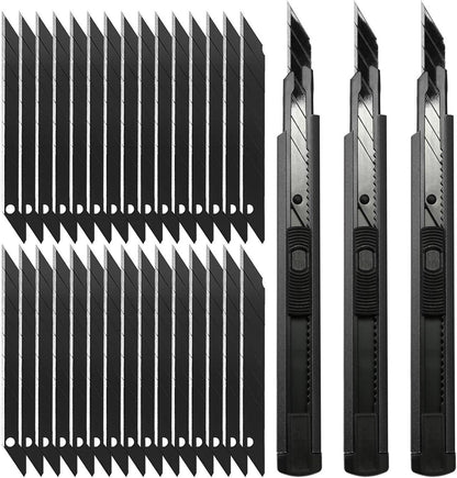 Professionelles Cuttermesser Set mit 30 Abbrechklingen - Schwarz
