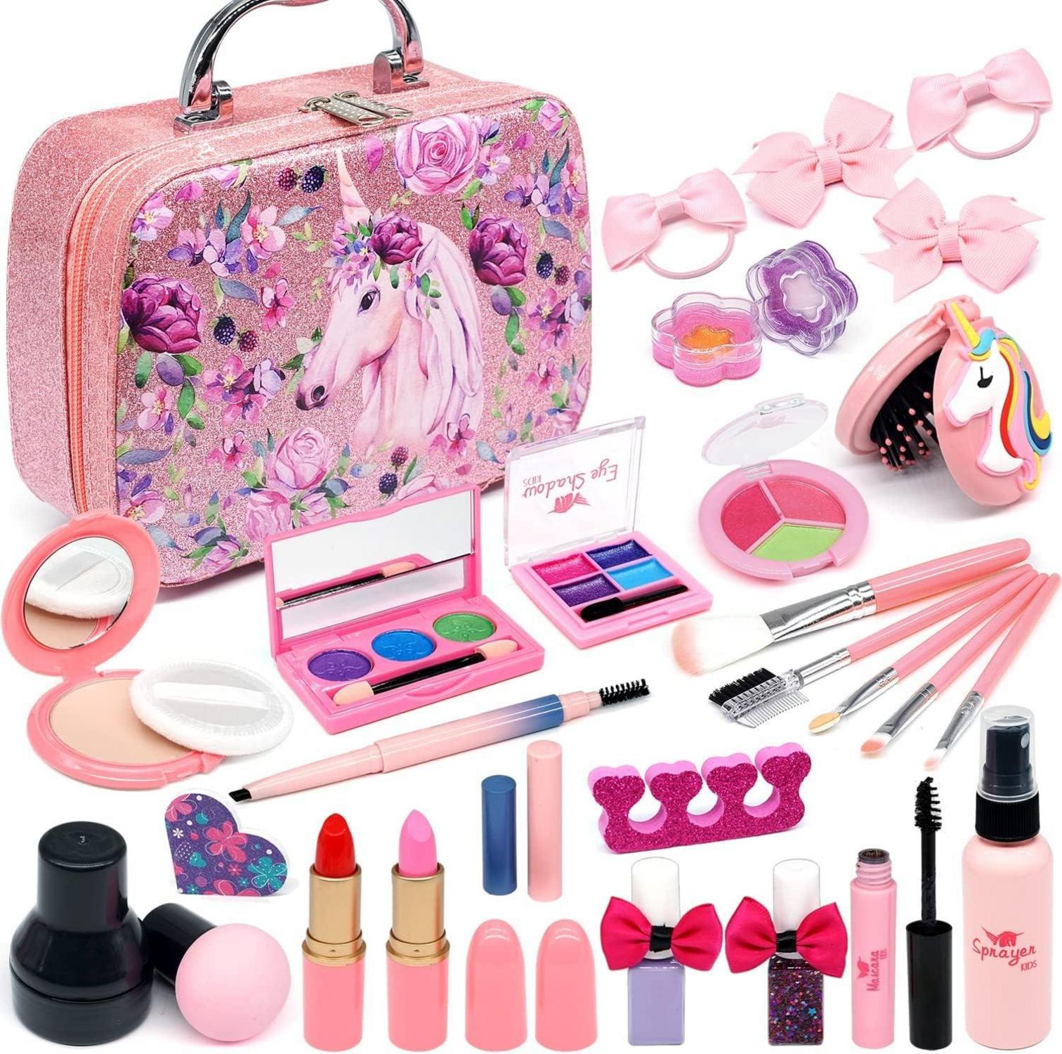 Kinderschminke Set Mädchen Einhorn Make Up Spielzeug 27-teilig