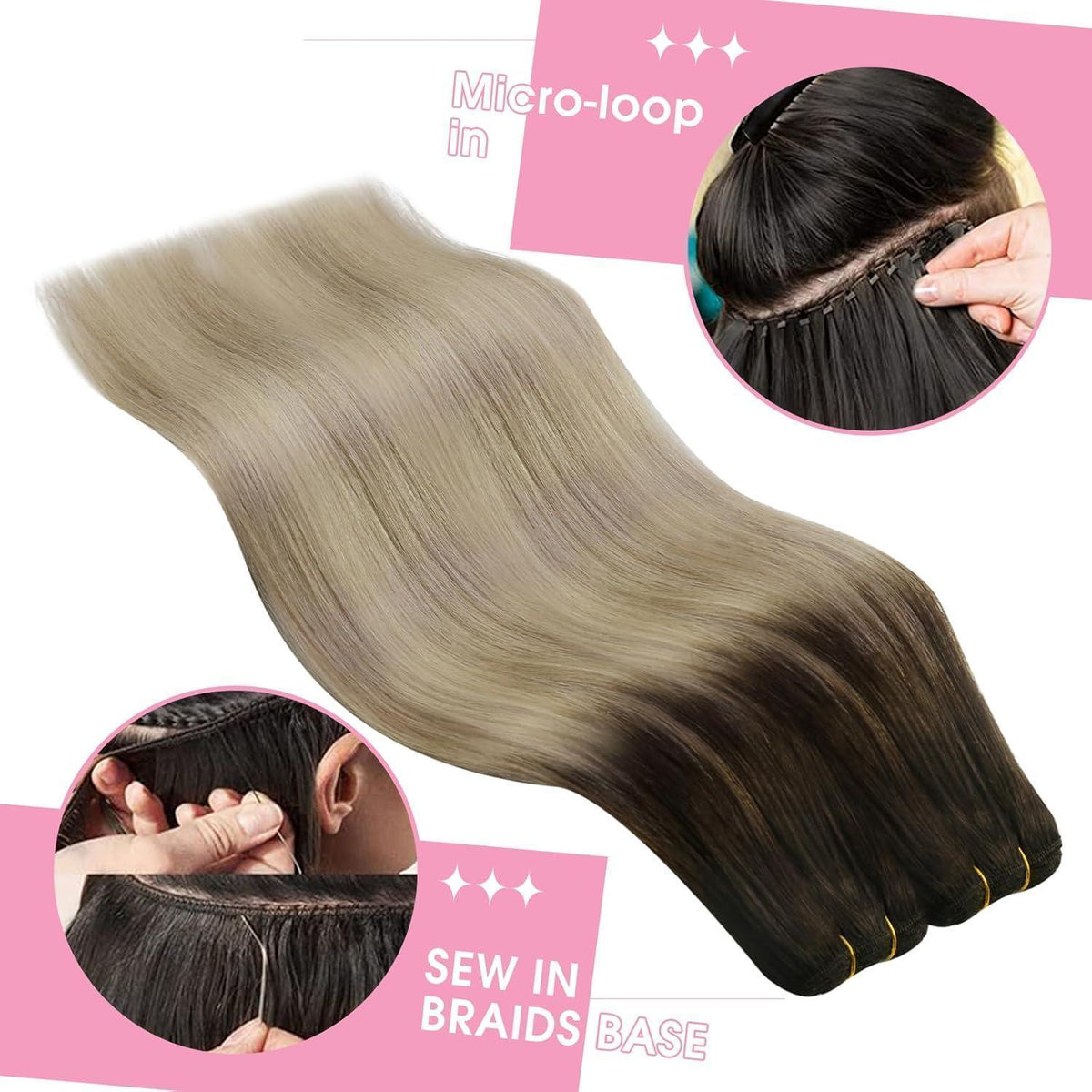 Echthaar Tressen Dunkelbraun Balayage Blond 35cm