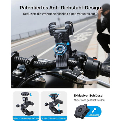 Motorrad Handyhalterung Diebstahlschutz Anti-Vibration Fahrradhalterung Schwarz
