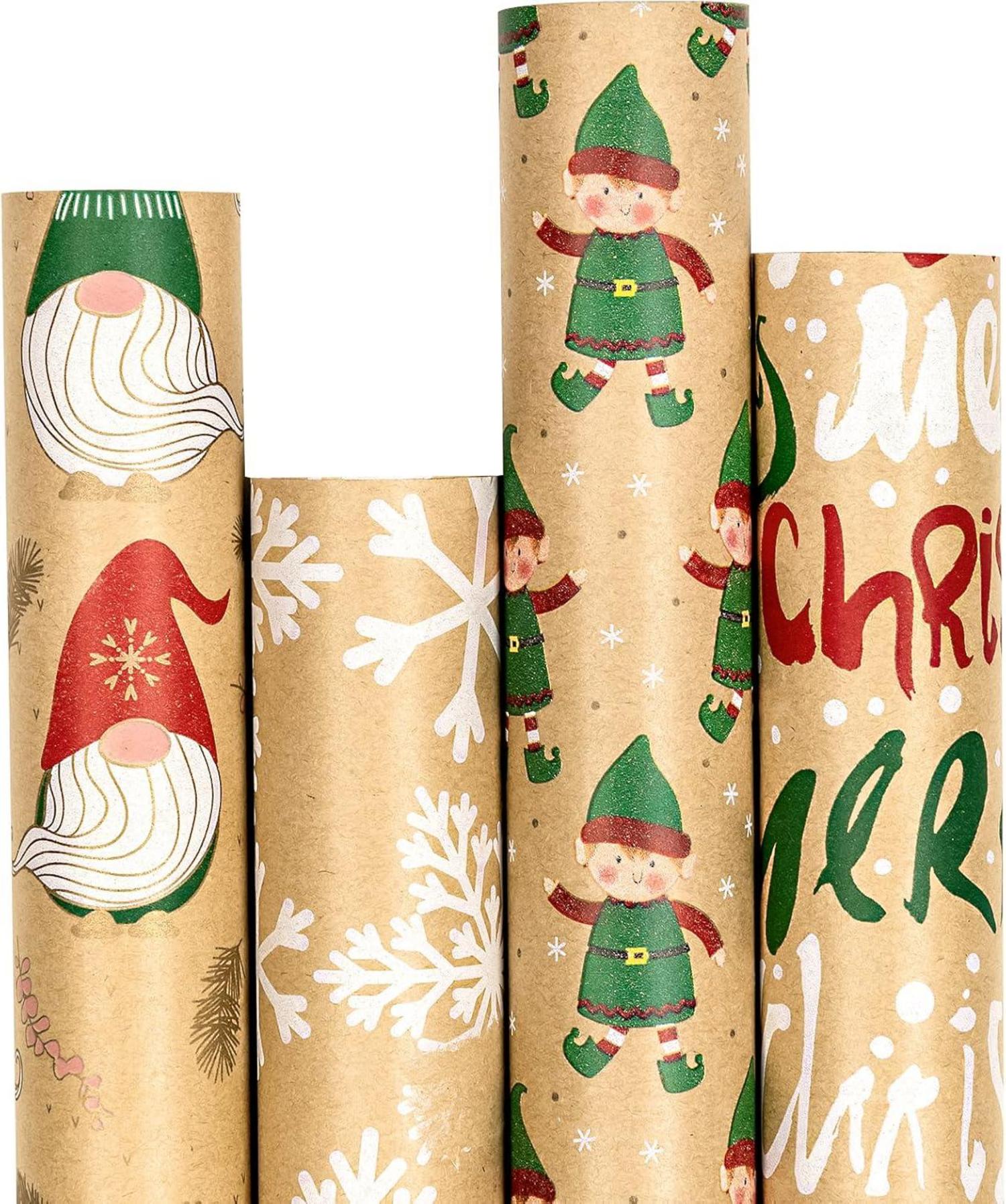 Weihnachtsgeschenkpapier Kraftpapier Santa Wichtel Snowflake Xmas 4