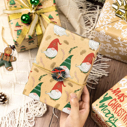 Weihnachtsgeschenkpapier Kraftpapier Santa Wichtel Snowflake Xmas 4