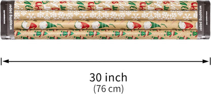 Weihnachtsgeschenkpapier Kraftpapier Weihnachtsmann Wichtel Schneeflocke Frohe Weihnachten 4 Rollen 76 cm x 305 cm pro Rolle