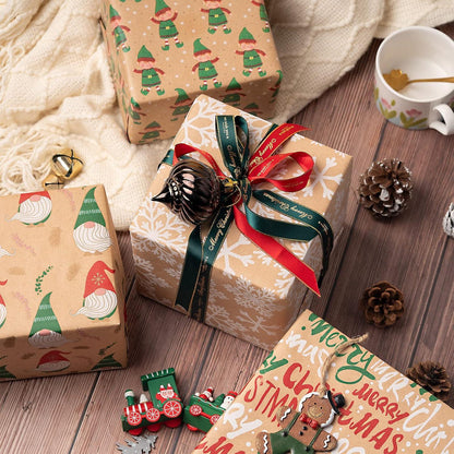Weihnachtsgeschenkpapier Kraftpapier Weihnachtsmotiv 4 Rollen 76x305cm festlich