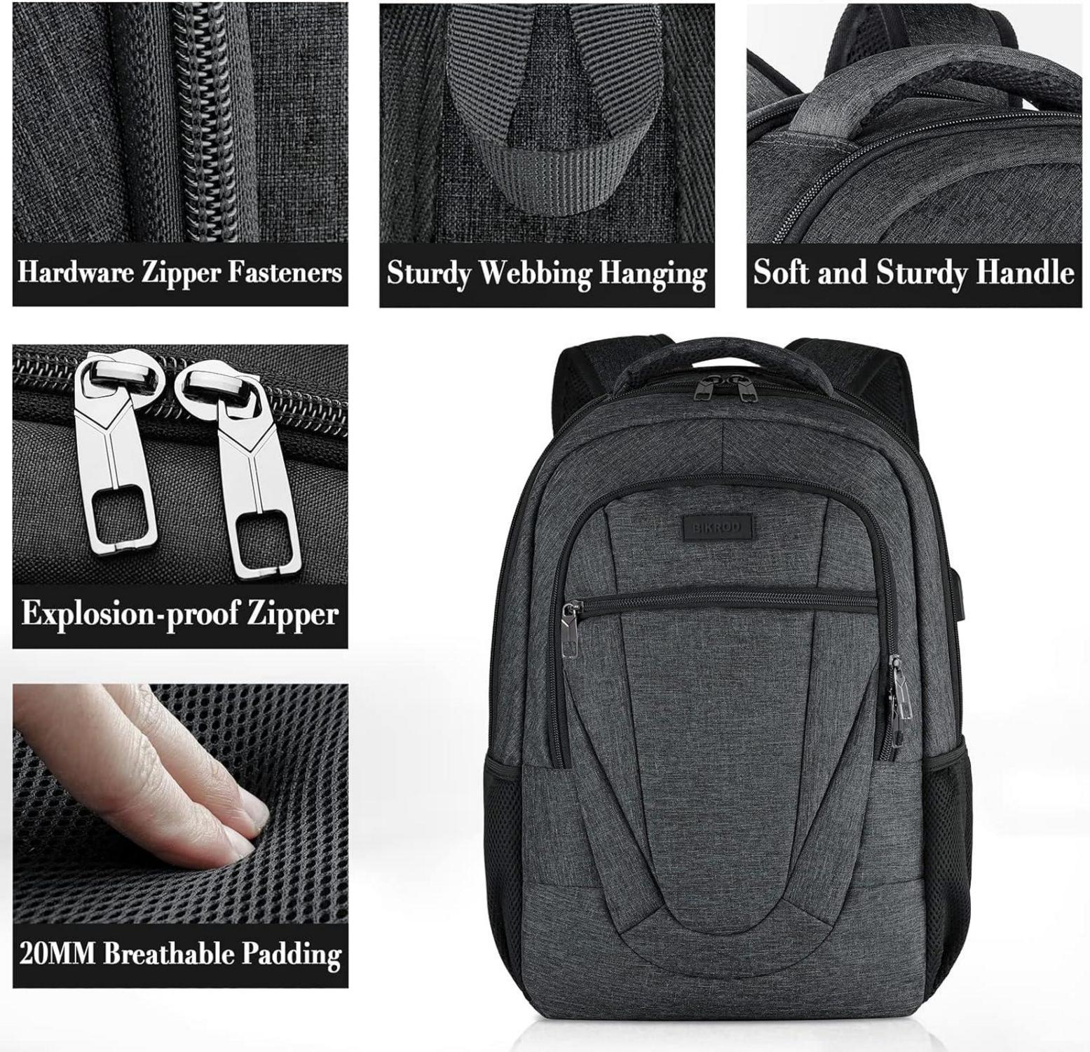 BIKROD Herren Rucksack 17.3 Zoll USB Ladeanschluss Schwarz