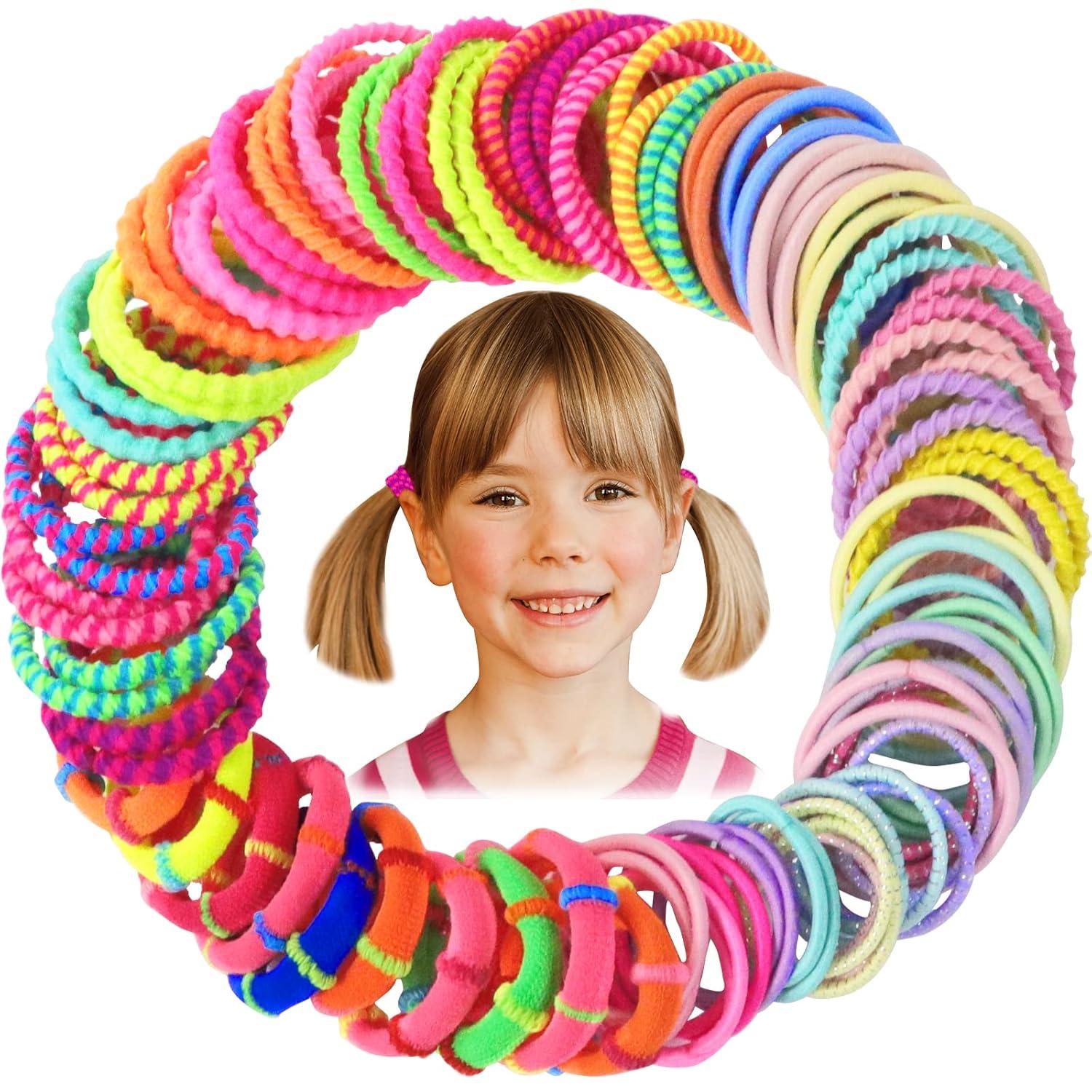 100 Stück Bunte Elastische Haargummis Mädchen Haarband Set