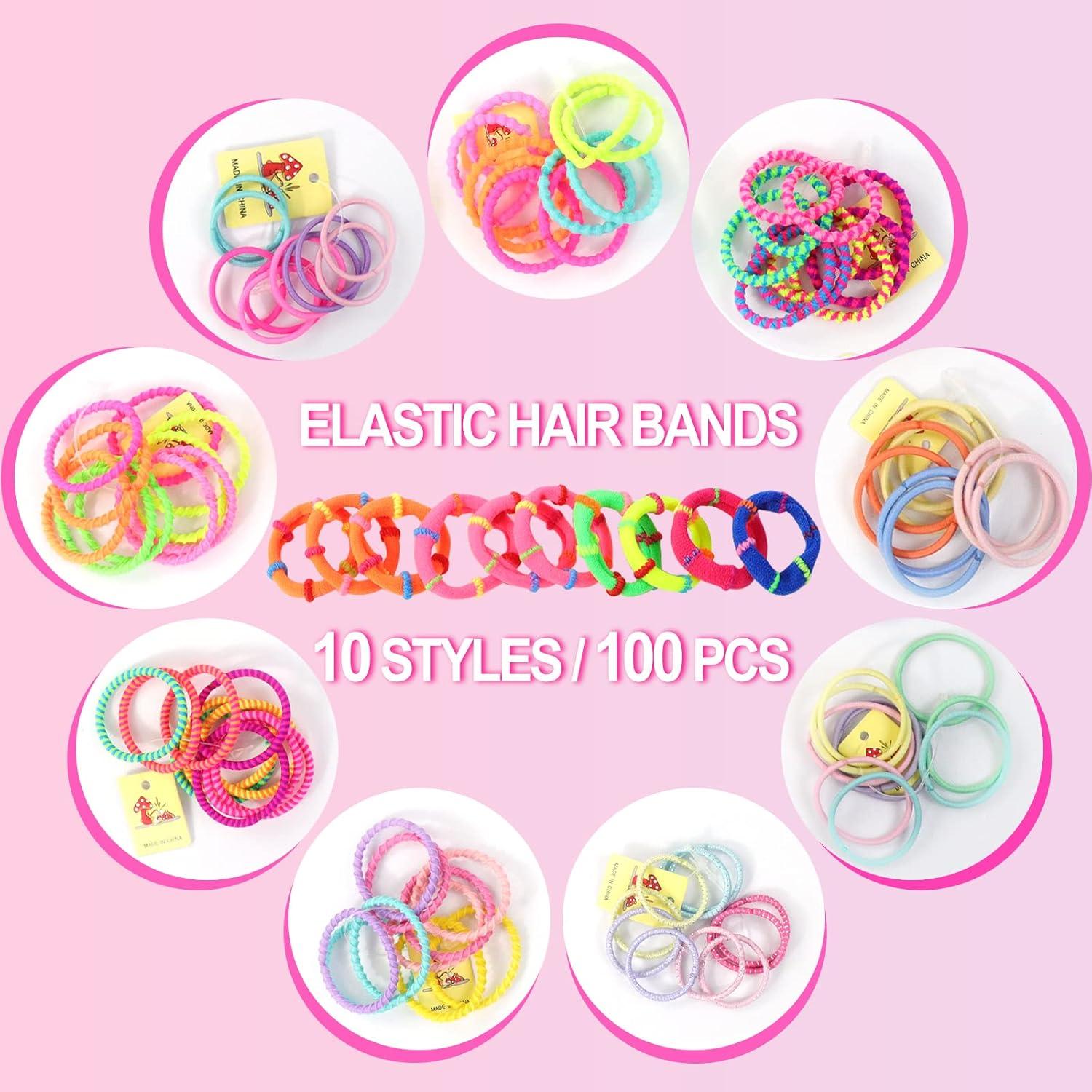 100 Stück bunte elastische Haargummis Mädchen Set für Kinder
