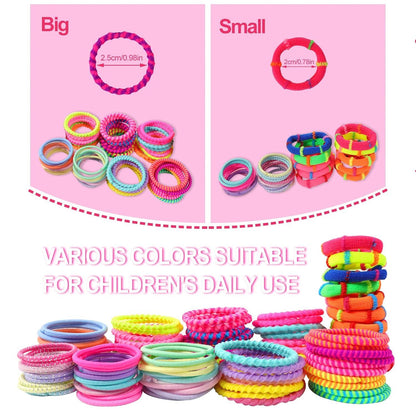 100 Stück Bunte Elastische Haargummis Mädchen Haarband Set