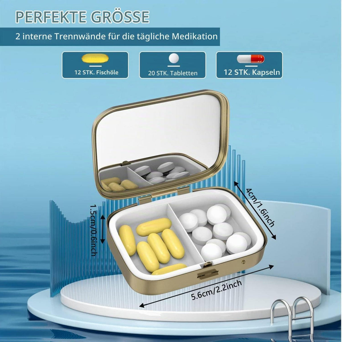 Retro Pillendose Set (2er Pack) mit Spiegel – Bronze