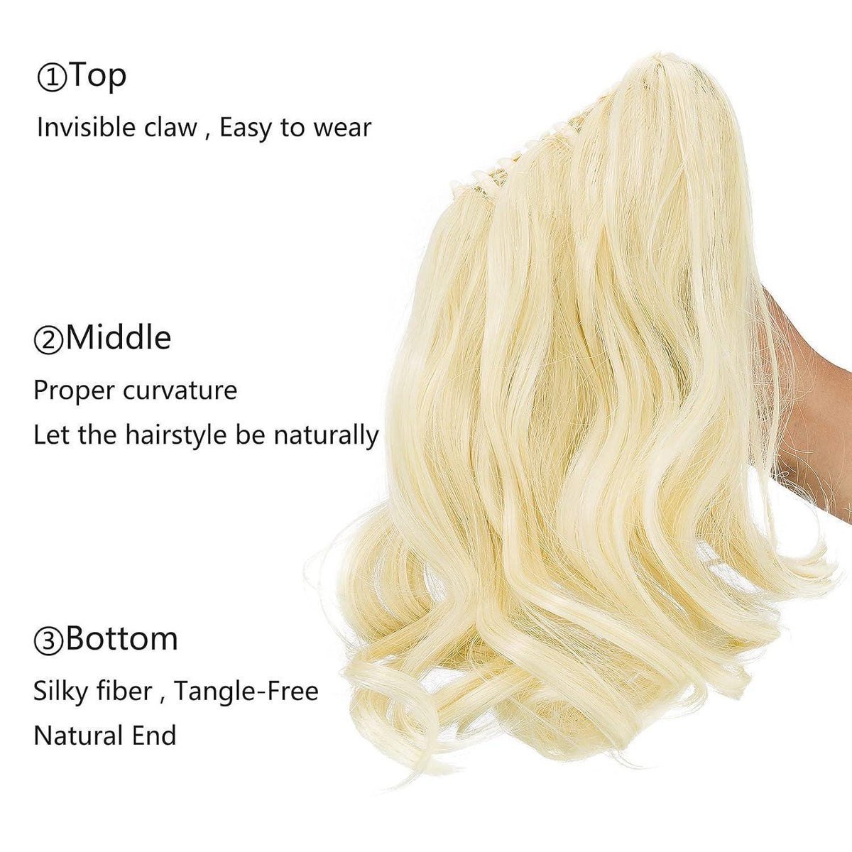 Welliges Clip-in Zopf, Bleichblond, 30cm Haarverlängerung