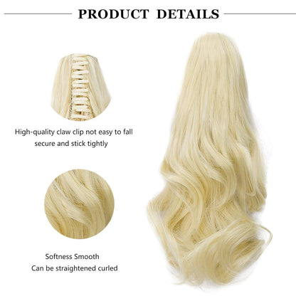 Welliges Clip-in Zopf, Bleichblond, 30cm Haarverlängerung