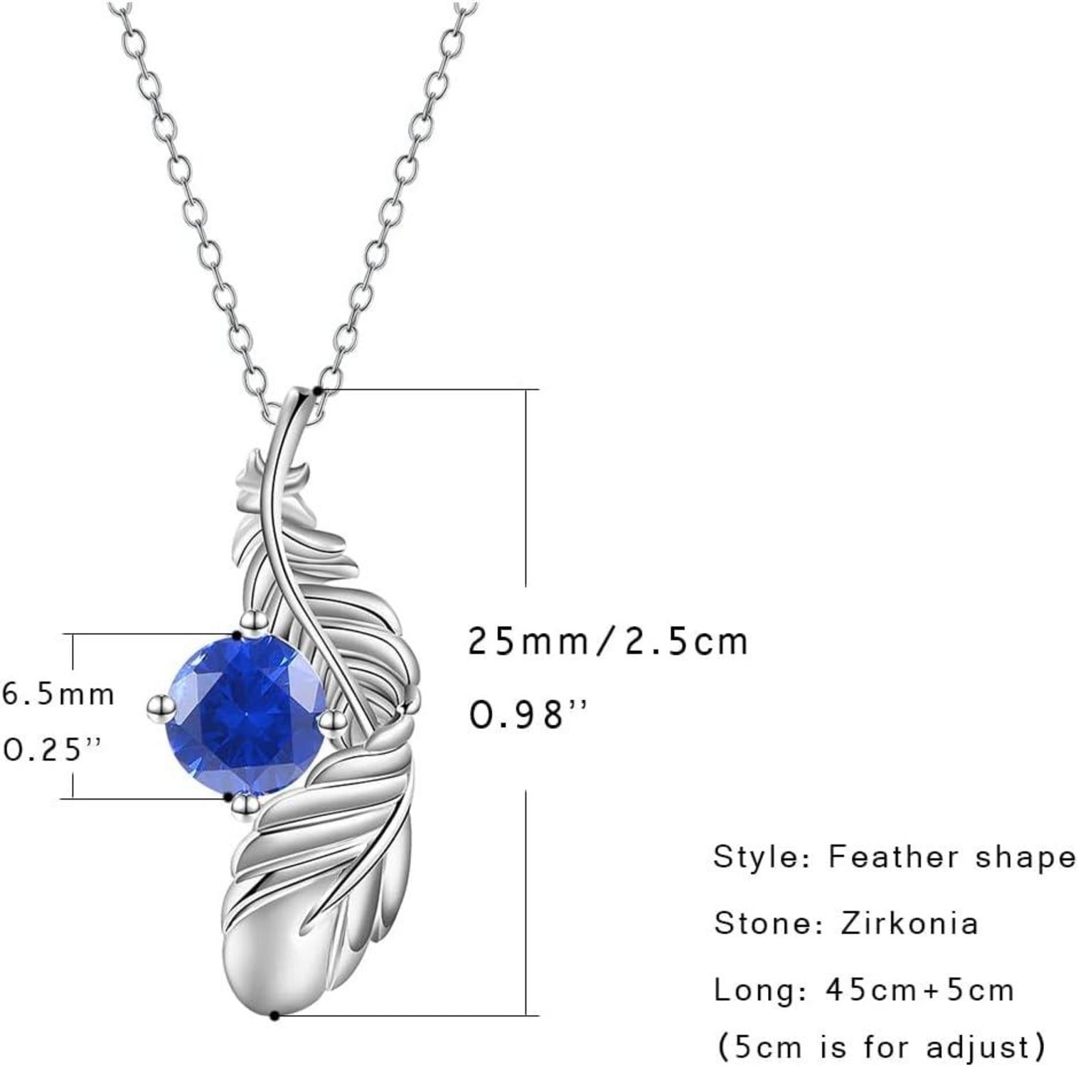 GW Damen Kette Silber Zirkonia Feder Anhänger Blau